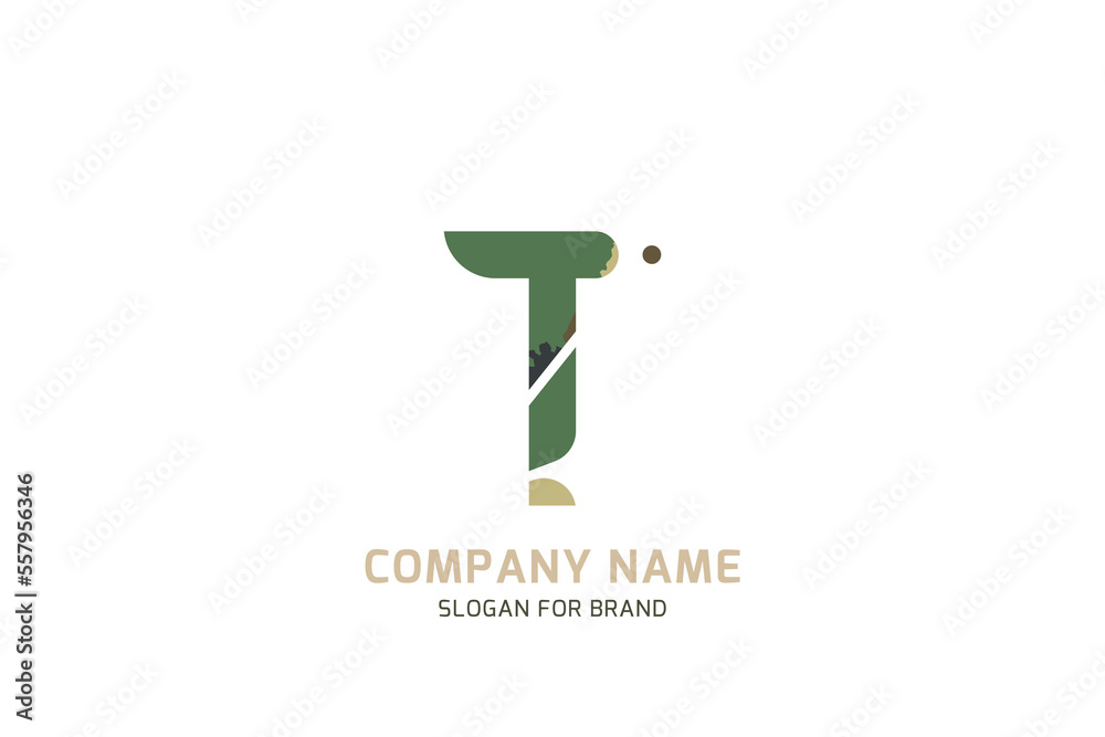 Original symbol T for logo. Letter in camouflage stylization for military and army theme for creative design template. Flat illustration EPS10 Original symbol T for logo. Letter in camouflage stylization for military and army theme for creative design template. Flat illustration EPS10