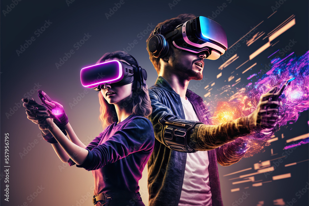 Metaverse, VR, AR, virtual reality game playing, man and woman play metaverse virtual digital, ai Metaverse, VR, AR, virtual reality game playing, man and woman play metaverse virtual digital, ai