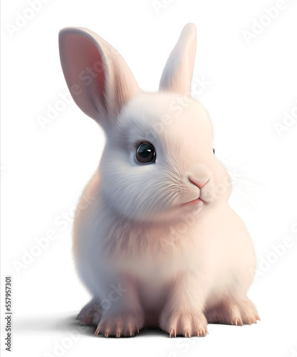 Cute white little bunny sitting, 3D illustration on isolated background	