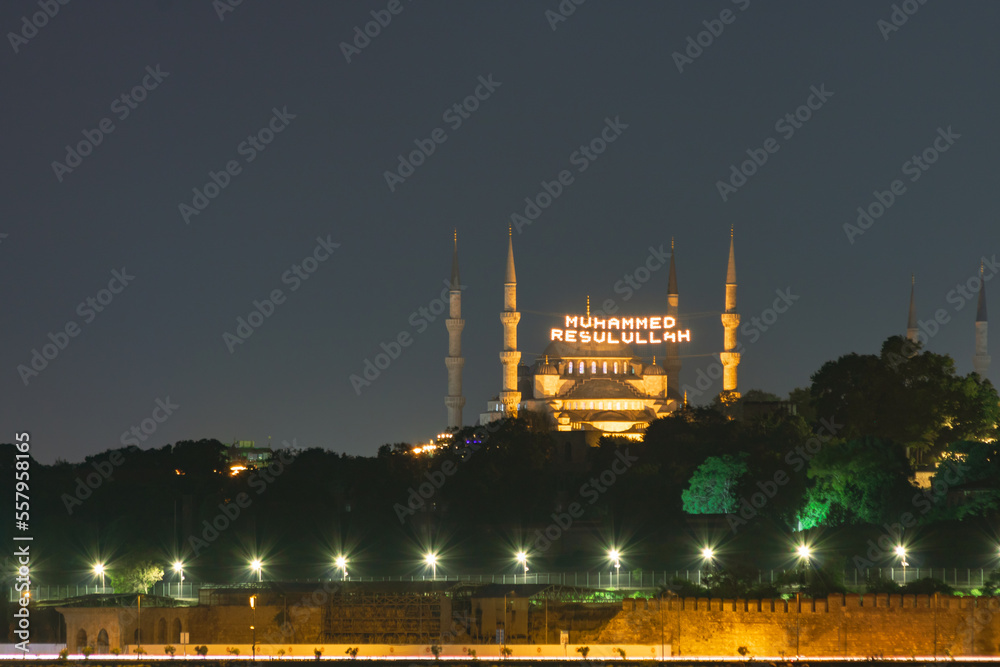Islamic photo. The Blue Mosque or Sultanahmet Mosque at night.