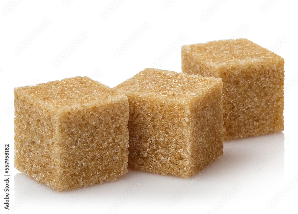 Brown sugar cubes, isolated on white background