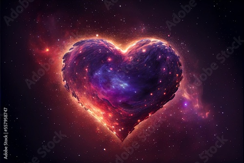 Heart-shaped background nebula in space. Generative AI