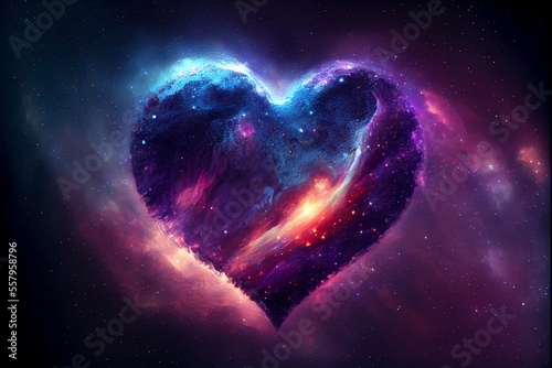 Heart-shaped background nebula in space. Generative AI © Pixel Matrix