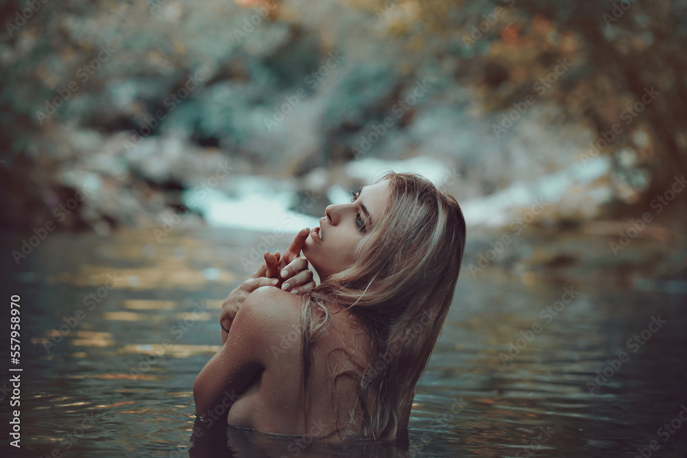 Fototapeta premium Woman immersed in river of dreams