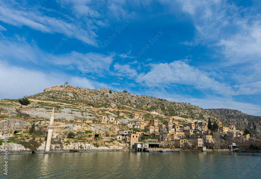 View of the abandoned old town in the district of Halfeti, Sanliurfa.