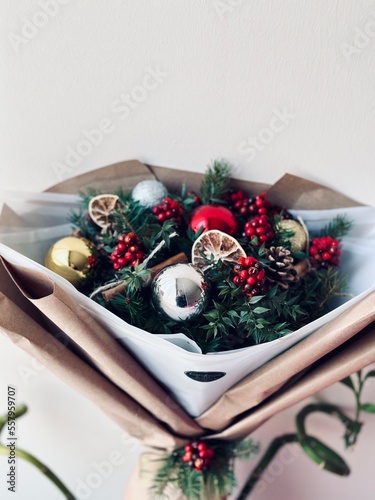 Christmas flowers. Colorfull flowers bouqet, lucky flowers