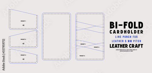 Leather craft sewing pattern for bi-fold cardholder