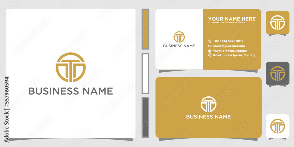 T logo in a round circle with business card T logo in a round circle with business card