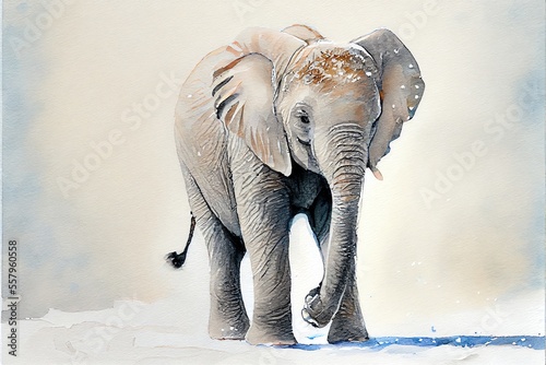 Watercolor baby elephant. Generative AI