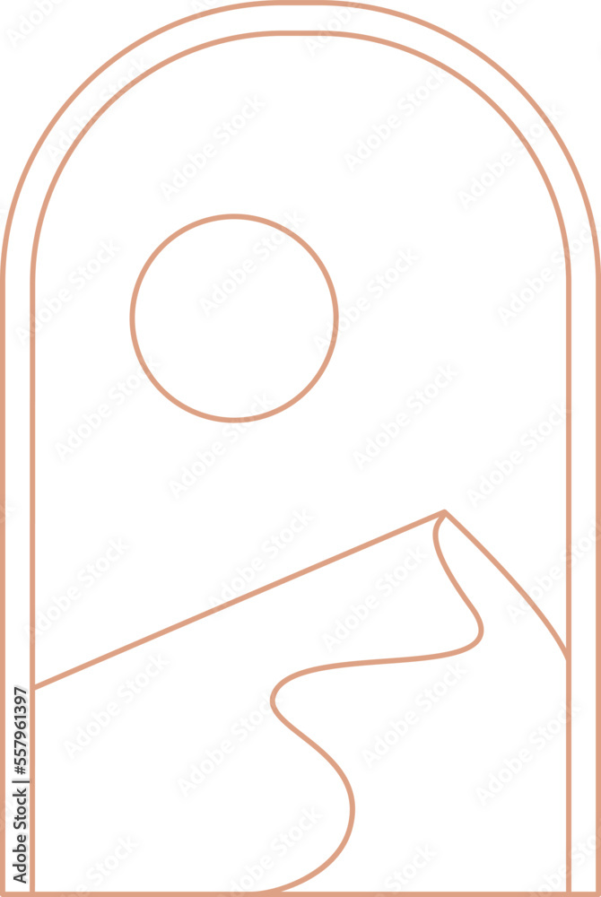 Arches and windows abstract logo set with palm leaf and moon design templates in trendy linear minimal style. Arches and windows abstract logo set with palm leaf and moon design templates in trendy linear minimal style.