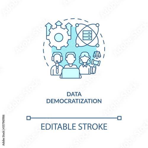 Democratization turquoise concept icon. Business digitization. Data science trend abstract idea thin line illustration. Isolated outline drawing. Editable stroke. Arial, Myriad Pro-Bold fonts used