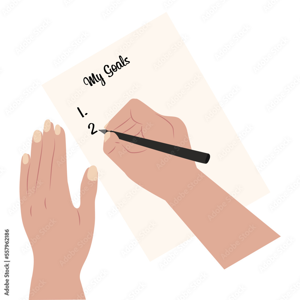 My goals concept with text on diary, planner or notebook. Planning and organization. Vector illustration in flat cartoon style. My goals concept with text on diary, planner or notebook. Planning and organization. Vector illustration in flat cartoon style.