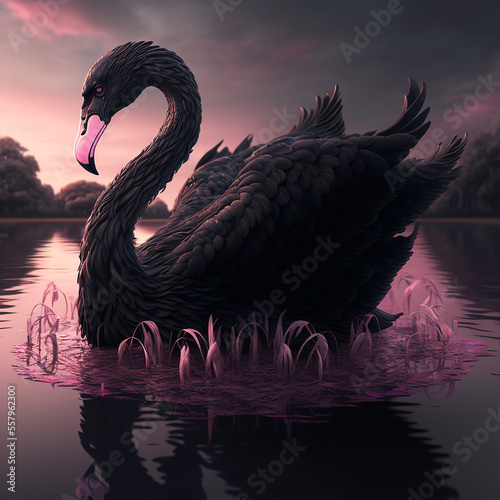 Fototapeta Naklejka Na Ścianę i Meble -  black swan on the water, Generative Ai