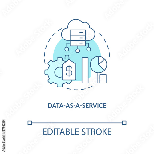 Data as service turquoise concept icon. Virtual cloud technology. Digitization trend abstract idea thin line illustration. Isolated outline drawing. Editable stroke. Arial, Myriad Pro-Bold fonts used