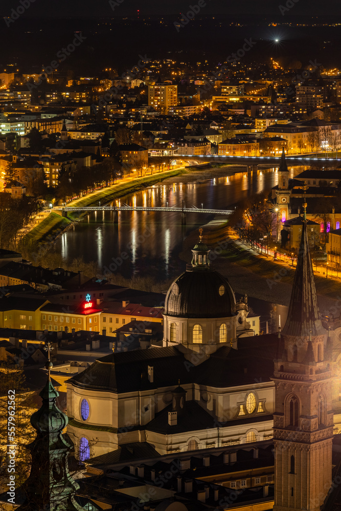 Fototapeta premium Panorama of the night of Salzburg