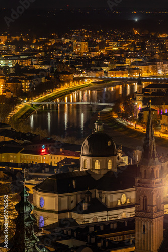 Panorama of the night of Salzburg