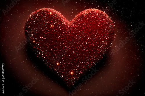 Heart with red glitter stars, lights, sparkles isolated on background. Generative AI