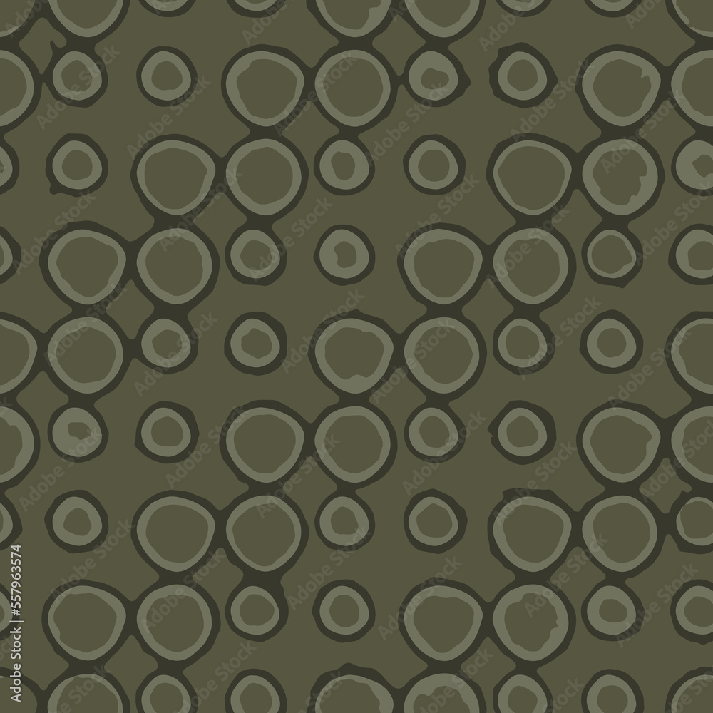 Full seamless vintage circle shapes pattern background. Khaki green vector for decoration. Texture design for textile fabric print. For fashion and home design.