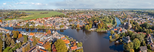 Canvas Print Aerial panorama from the traditional city Oudekerk aan de Amstel in the Netherla