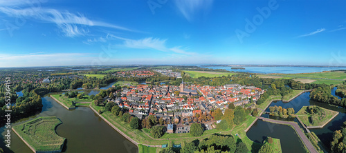 Aerial panorama from the traditional city Naarden in the Netherlands