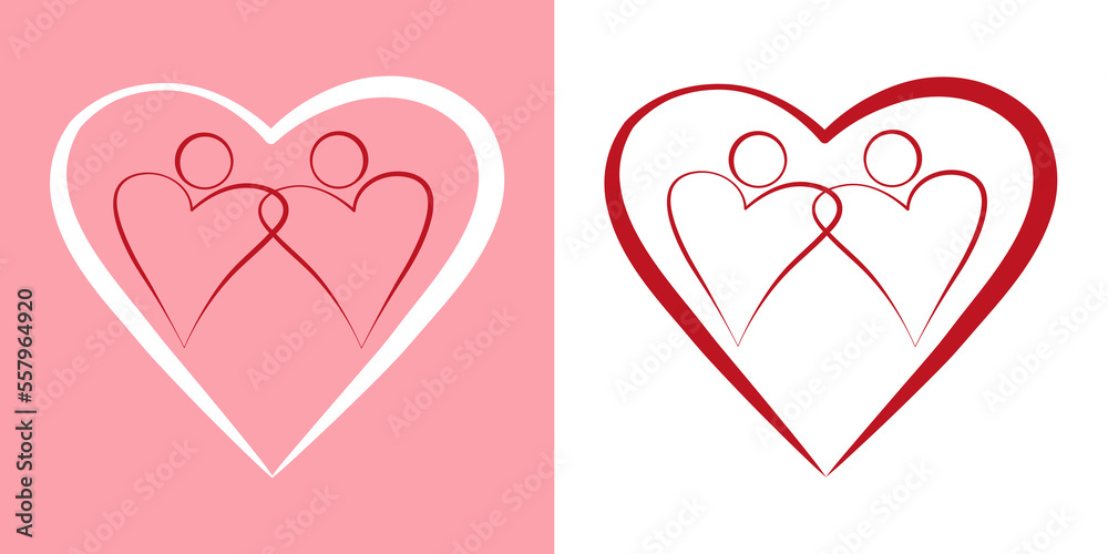 Vector logo two hearts, Couple in love forever together.
Couple hearts love forever together. Romantic symbols. Valentine day symbol. Vector illustration. Love family icon.