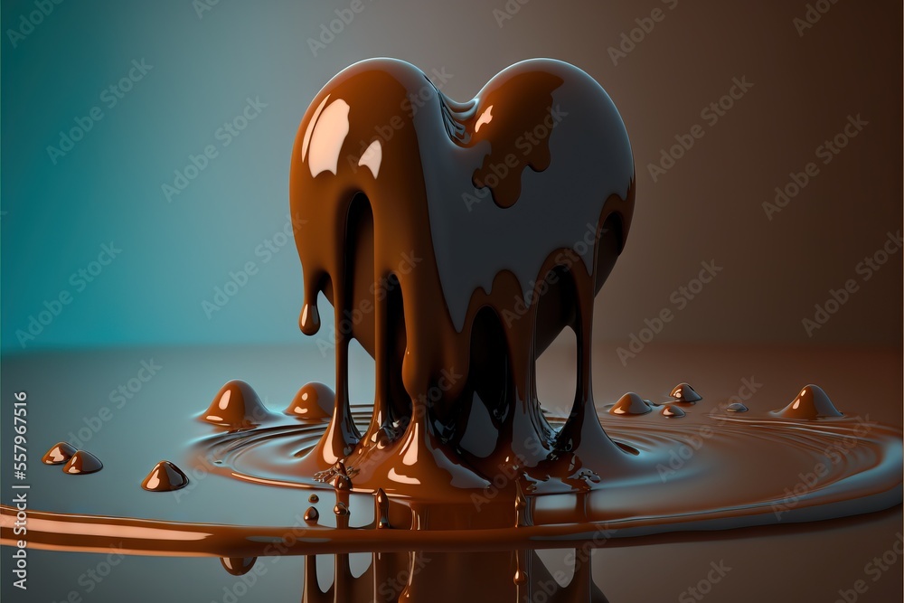 a heart shaped chocolate melting on top of a puddle of liquid on a