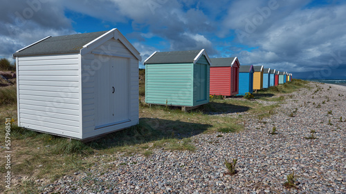 Fotografiet Findhorns multi coloured beach huts