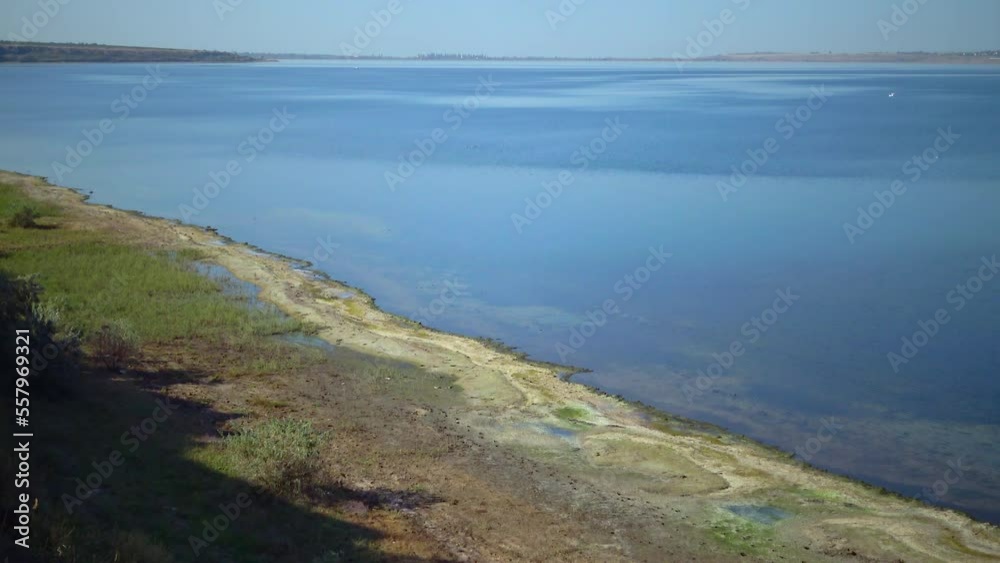 Wild steppe landscape of Tiligul estuary shore in summer, Ukraine Wild steppe landscape of Tiligul estuary shore in summer, Ukraine