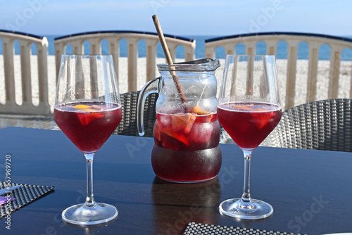 Red wine sangria or punch with fruits