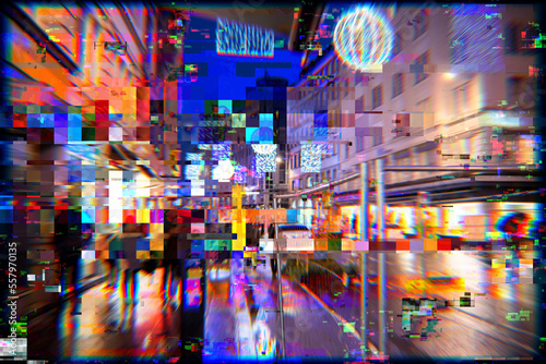 Фотография Few pedestrians on the rather busy street in metaverse conceptual reality imagin