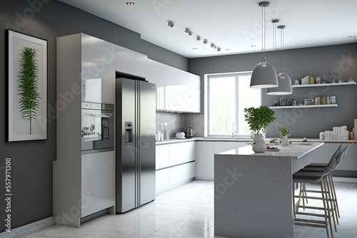 modern white and gray kitchen. Generative AI