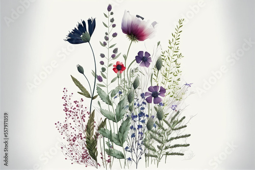 Obraz na płótnie Illustration of isolated wild flowers in vintage style, created with generative ai technology w salonie