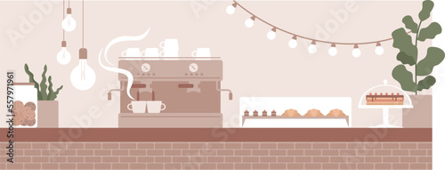 Coffee counter in small trendy cafe