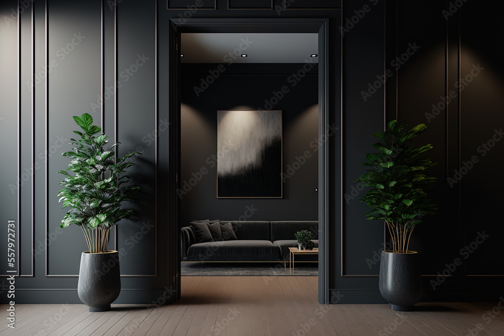 custom made wallpaper toronto digitala contemporary dark interior wall mock up,. Generative AI