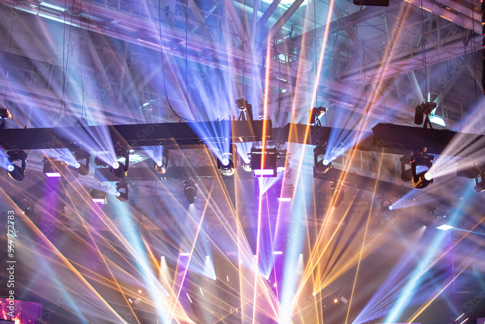 Rana Persona enferma Forma del barco Abstract light laser show colorful reflector beams in a party night club,  disco Stock Photo | Adobe Stock