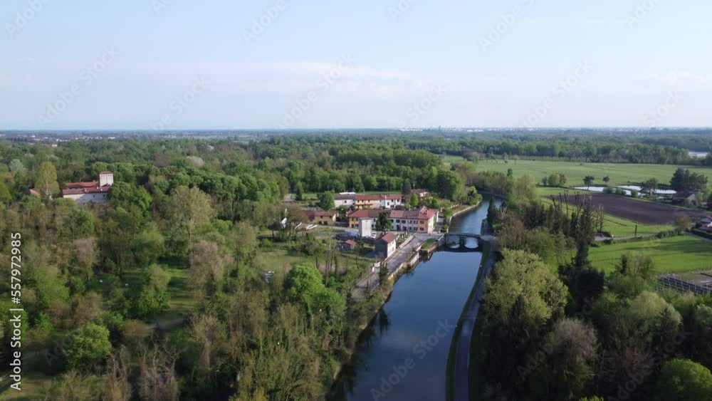 Aerial view Of the Naviglio Grande, Castelletto Di Cuggiono, near Milan, Italy Aerial view Of the Naviglio Grande, Castelletto Di Cuggiono, near Milan, Italy