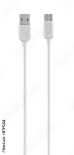cable with USB and Type-C connector, on white background © A_A88