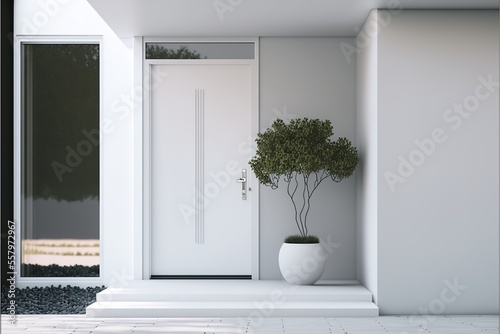 Glass entrance door with side lighting and wall section white Fototapet