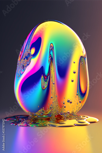 Colorful 3d fluid shape holographic gradient, y2k geometric fluid blob art, dispersion effect glass 3d rendering, generative art