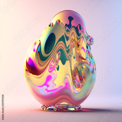 Colorful 3d fluid shape holographic gradient, geometric fluid blob art, dispersion effect glass 3d rendering, music waves, generative art