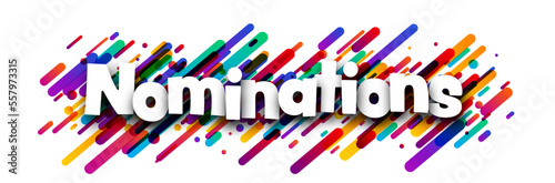Nominations sign over colorful brush strokes background.