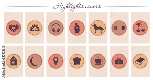 Highlights covers. Instagram stories icons for hime, gym, pets, favorites
