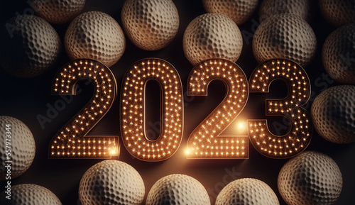 happ new years 2023 golf lights banner modern background, generative art