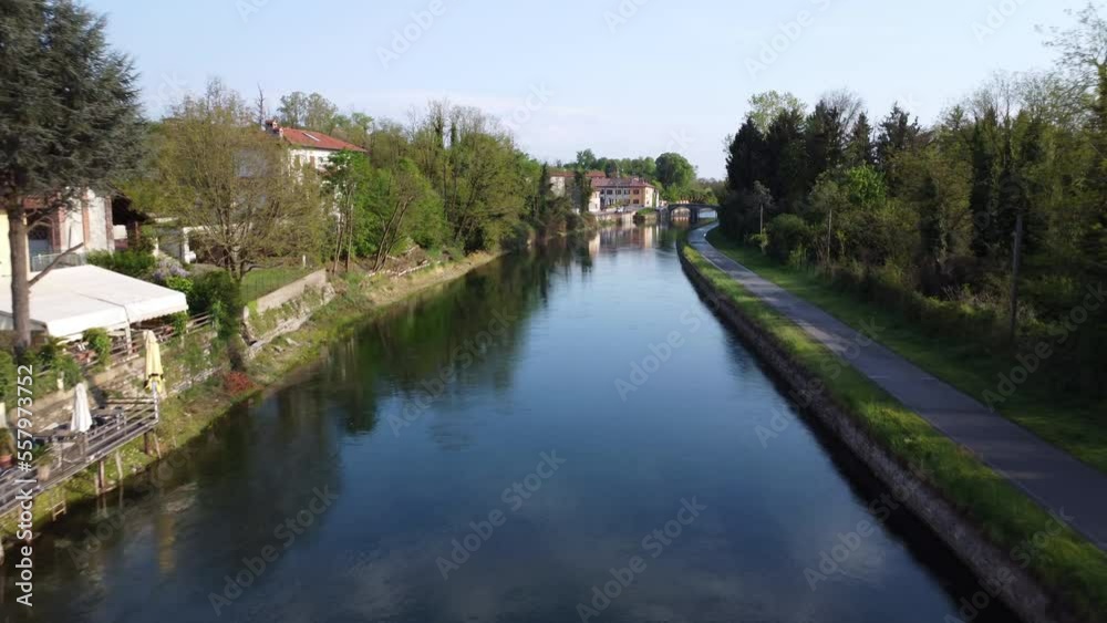 Aerial view Of the Naviglio Grande, Castelletto Di Cuggiono, near Milan, Italy Aerial view Of the Naviglio Grande, Castelletto Di Cuggiono, near Milan, Italy