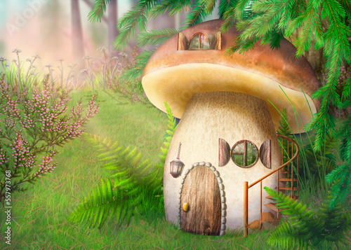 Fabulous mushroom house in the forest
