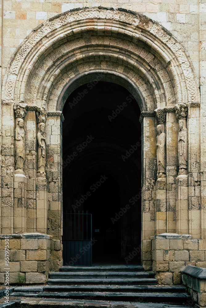 Segovia, España. April 28, 2022: Roman columns church of san martin segovia and architecture of the city.