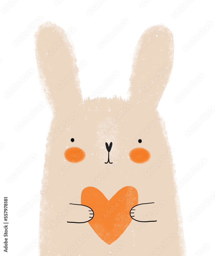 Sweet Hand Drawn Vector Illustration with Cute Little Rabbit Holding ...