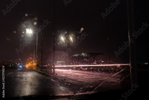 Costanera Asunción en noche de lluvia larga exposición