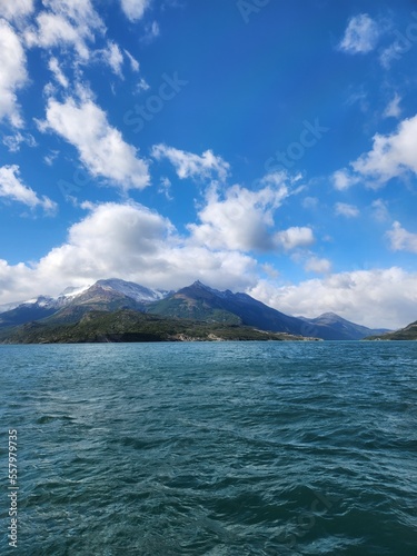 Mountains over the ocean, near Puerto Natales, Chile