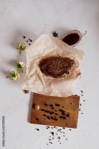 Flatlay steak from marbled beef